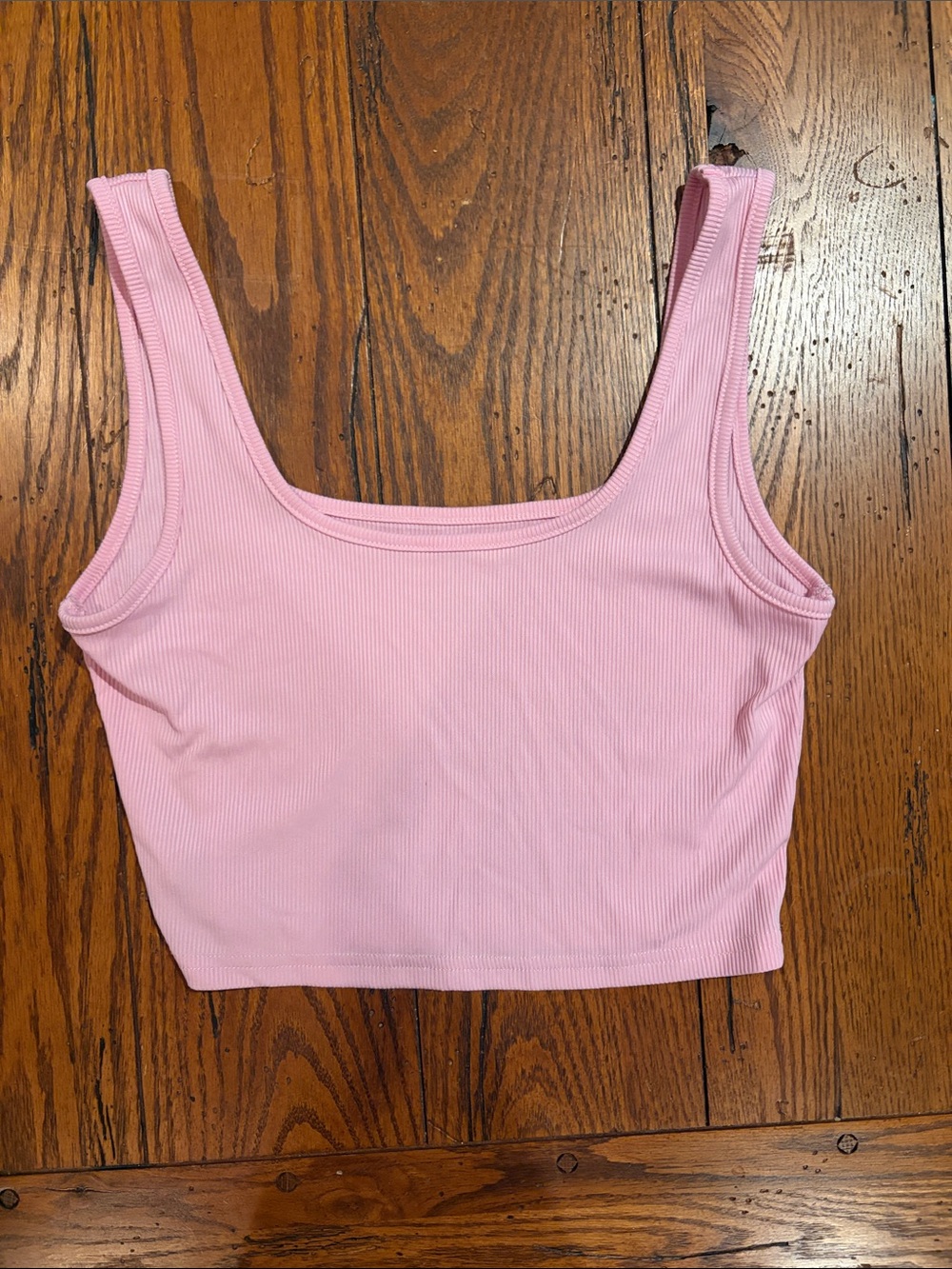 SHEIN Light Pink Ribbed Scoop Neck Crop Tank